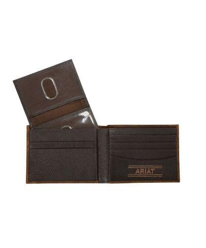 Interior view of the men's patriot flag brown bifold wallet featuring the card and cash slots