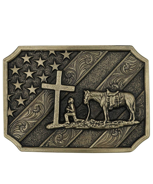 Montana Silversmiths Men's Patriot Christian Cowboy Attitude Buckle