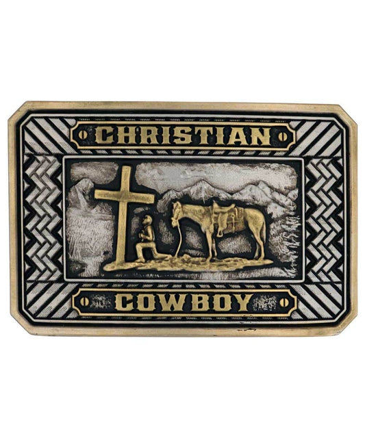 Montana Silversmiths Men's Christian Cowboy Attitude Buckle