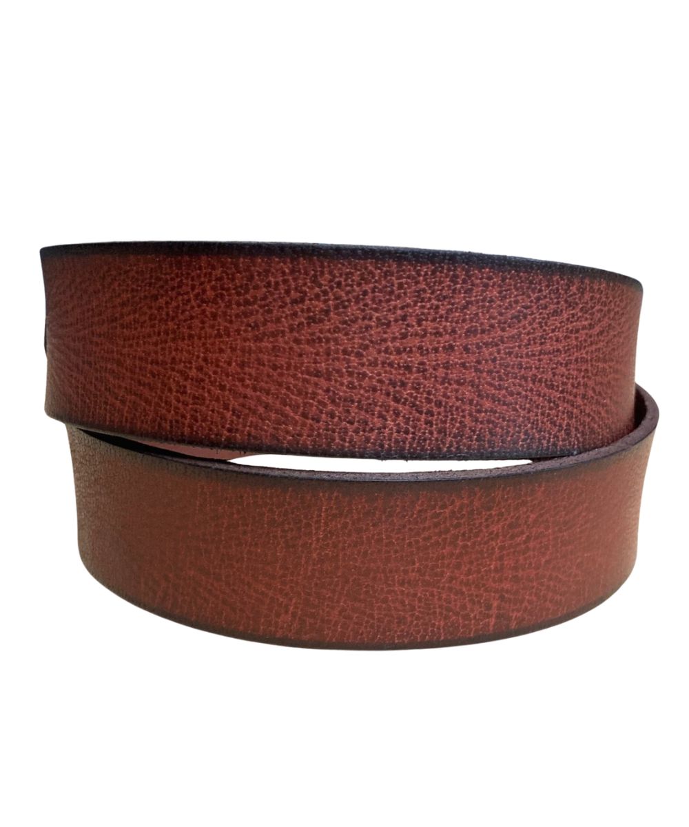 Back view of the smooth leather finished tan belt