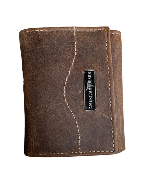 American Bison Men's Brown Trifold Wallet