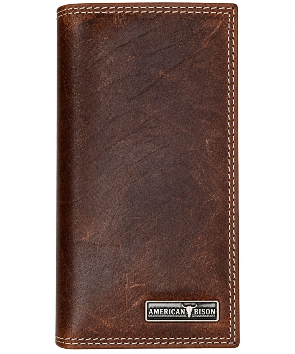 Leather Impressions Men's Brown American Bison Rodeo Wallet
