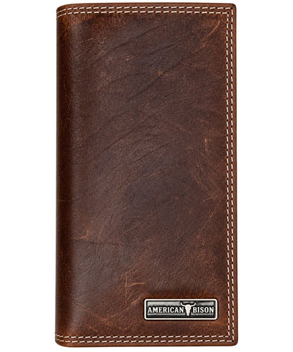 Leather Impressions Men's Brown American Bison Rodeo Wallet