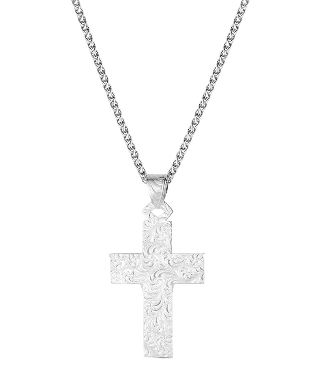 Back view of the men's silver cross necklace