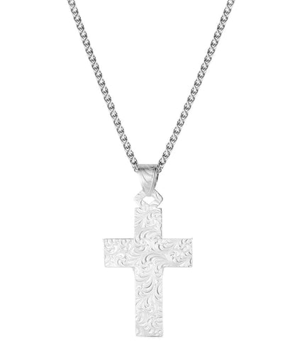 Back view of the men's silver cross necklace