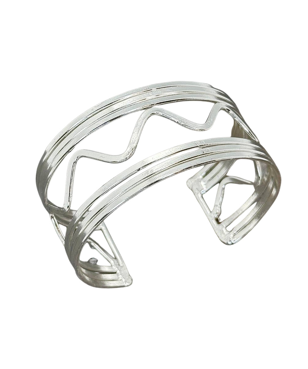 Anju Handcrafted Zigzag Silver Cuff Bracelet on white background