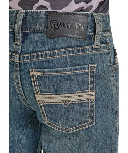 Rock & Roll Cowboy Boys' Pleather Stitch Boot Cut Jean