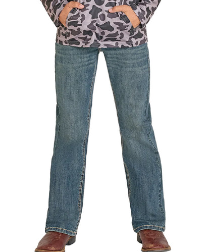 Rock & Roll Cowboy Boys' Pleather Stitch Boot Cut Jean