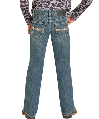 Rock & Roll Cowboy Boys' Pleather Stitch Boot Cut Jean