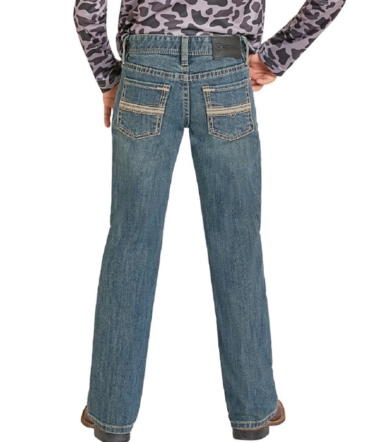 Rock & Roll Cowboy Boys' Pleather Stitch Boot Cut Jean