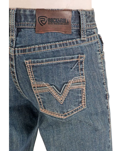 Close-Up View Of The Feather Stitch Embroidered Back Pockets, This Jean Features An Internal Adjustable Waistband