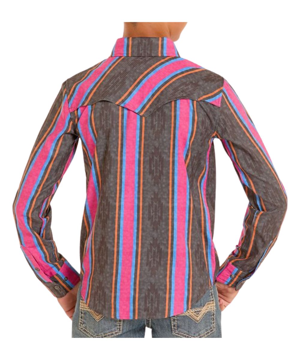 Boy's Long Sleeve Snap Shirt Featuring A Vented Back Yoke