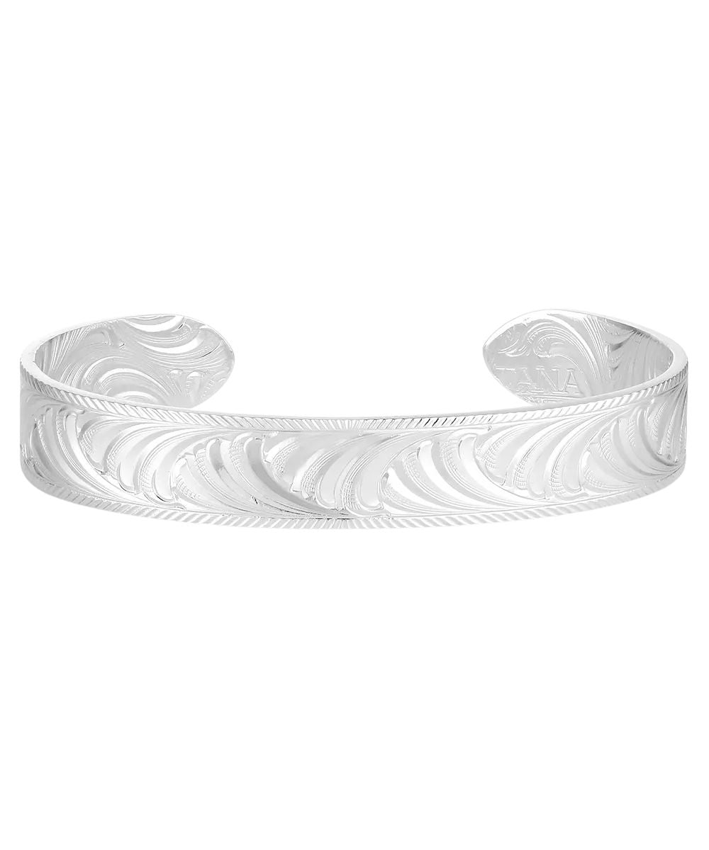 Front view of the women's silver cuff bracelet