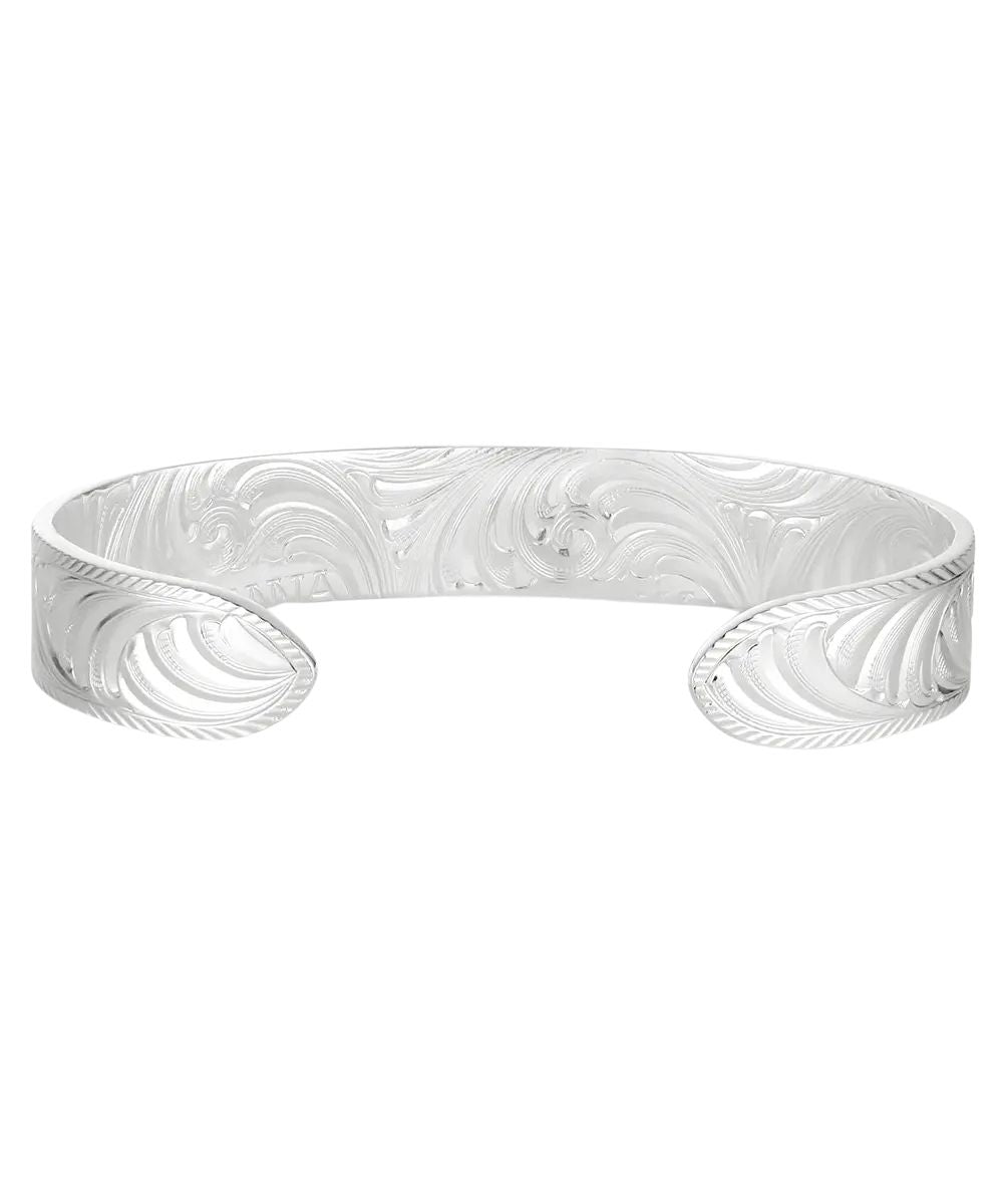 Back view of the women's silver cuff bracelet