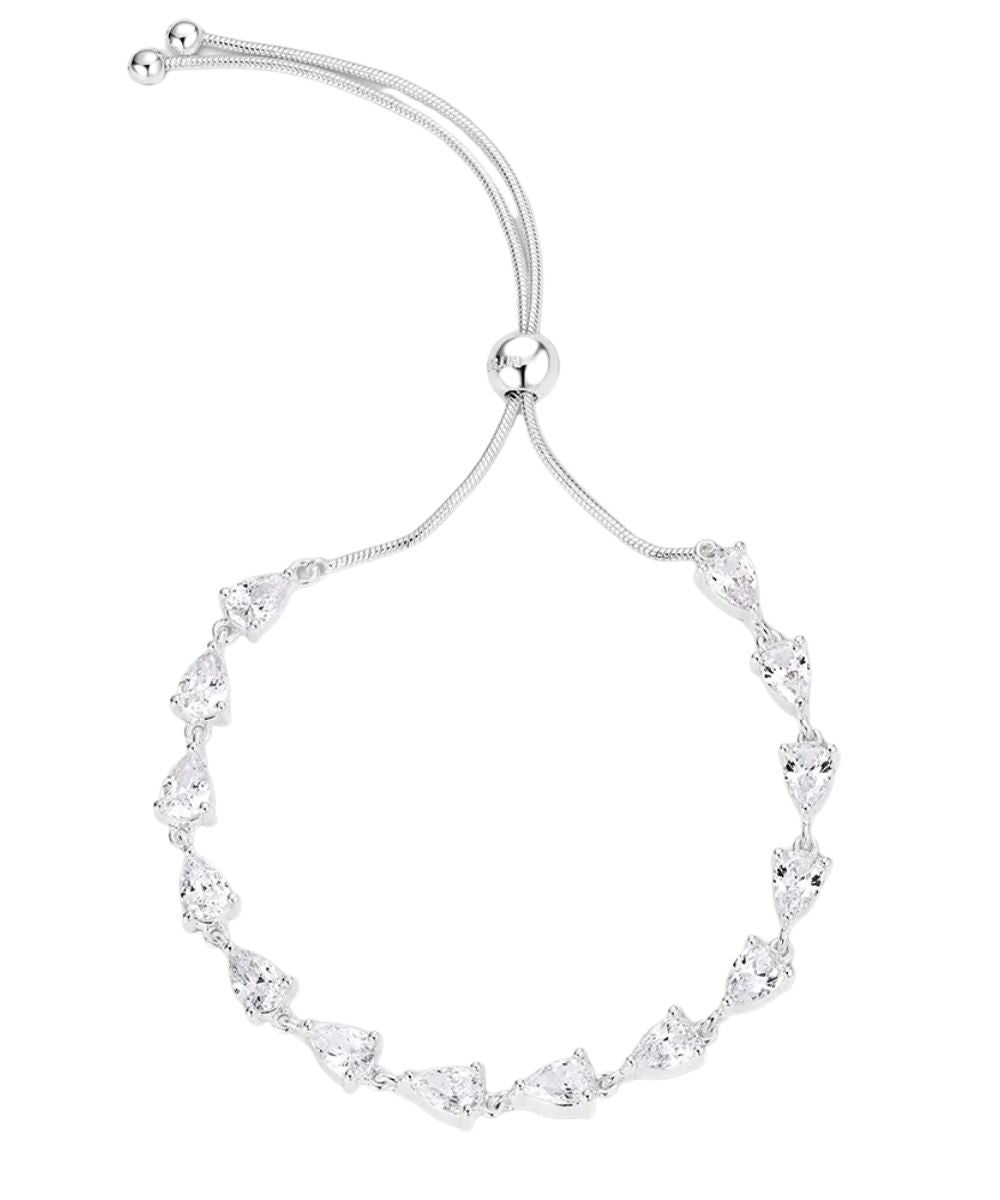 Front view of the women's silver bolo bracelet featuring the cubic zirconia crystals