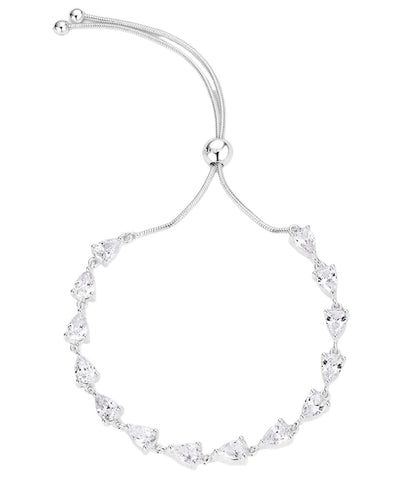 Front view of the women's silver bolo bracelet featuring the cubic zirconia crystals