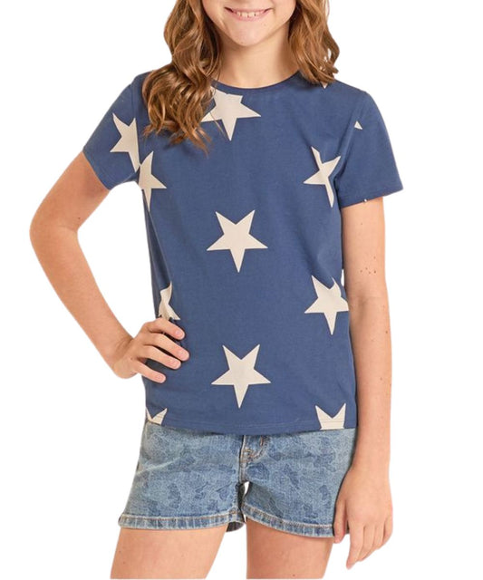 Girl's Navy Tee Featuring A White Star Print