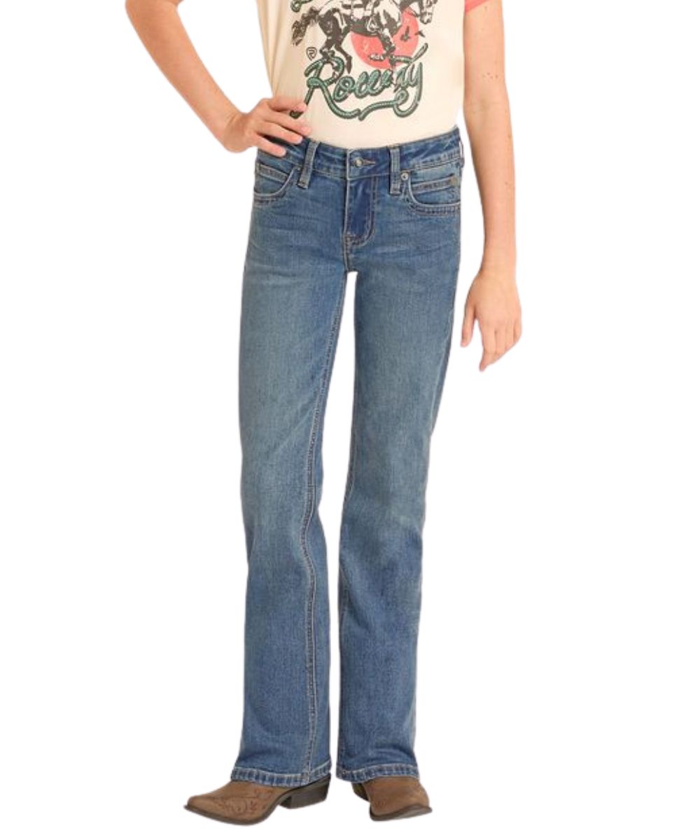 Girl's Medium Wash Boot Cut Jean Featuring Double Coin Pockets