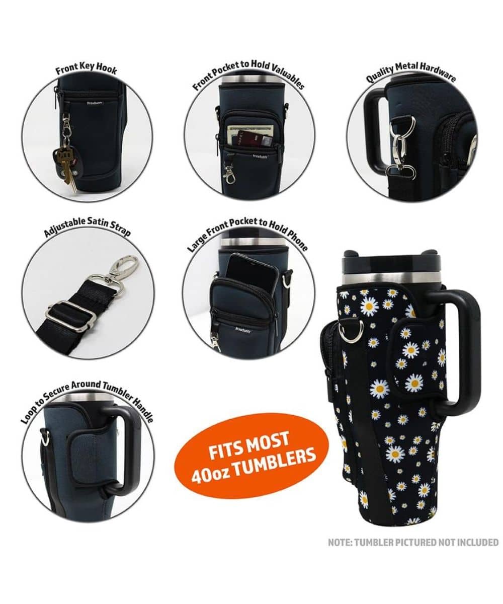 BLACK DAISY TUMBLER BAG-a ! desc :  ! caption :