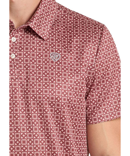 Close-up view of the white medallion print