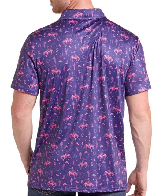 Back view of the men's short sleeve polo shirt featuring the breathable, cool feel