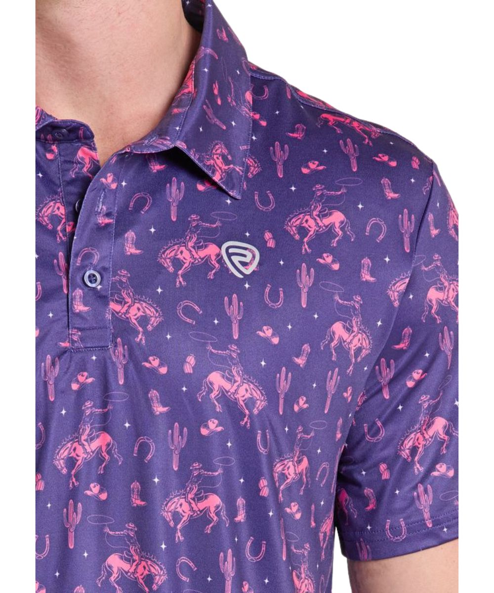 Close-up view of the pink western novelty print