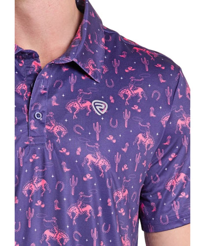Close-up view of the pink western novelty print
