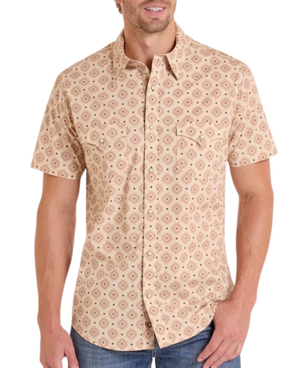 Men's Modern Fit Brown Short Sleeve Western Snap Shirt