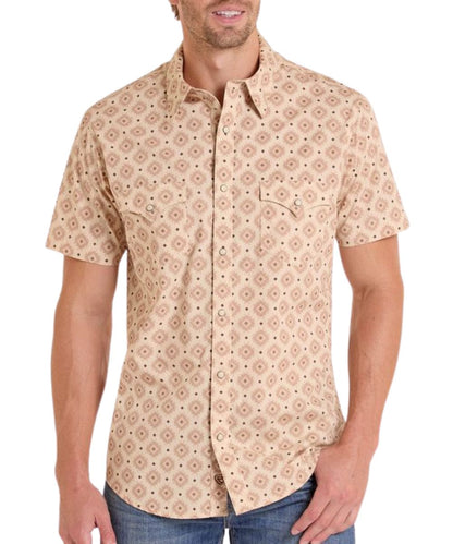 Men's Modern Fit Brown Short Sleeve Western Snap Shirt