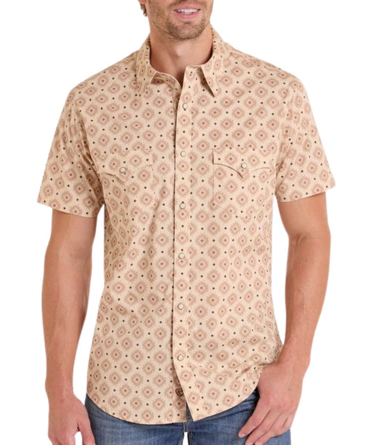 Men's Modern Fit Brown Short Sleeve Western Snap Shirt