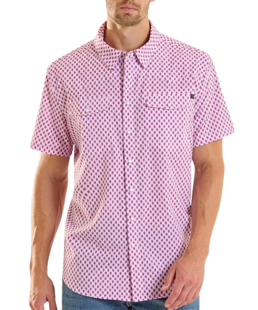 Men's White Mini Geo Print TekWestern Short Sleeve Snap Shirt