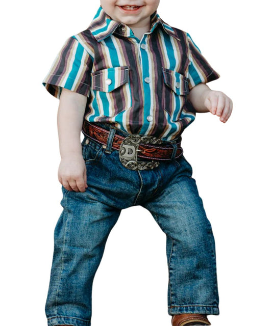 Infant Boy's Short Sleeve Snap Western Onesie