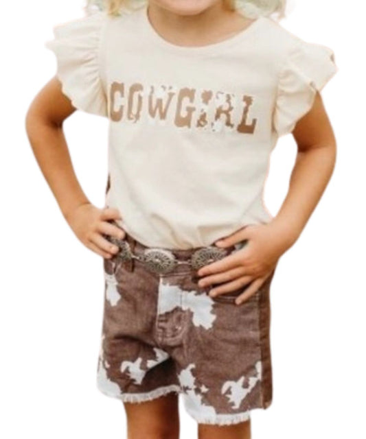 Girl's Cow Print Denim Shorts