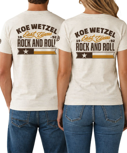 Back Side Of The Unisex Koe Wetzel Tee In A Natural Color