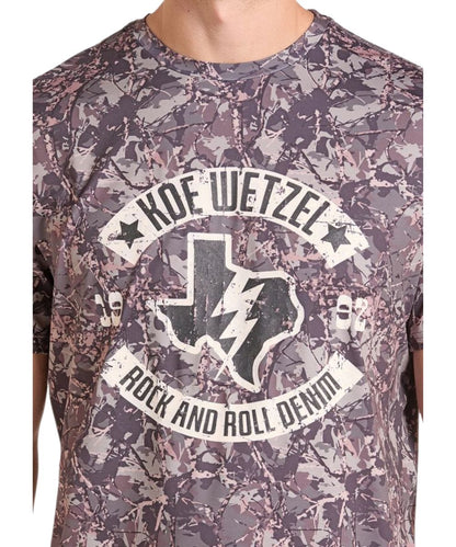 Close-up view of the Koe Wetzel Texas logo screen-printed graphic