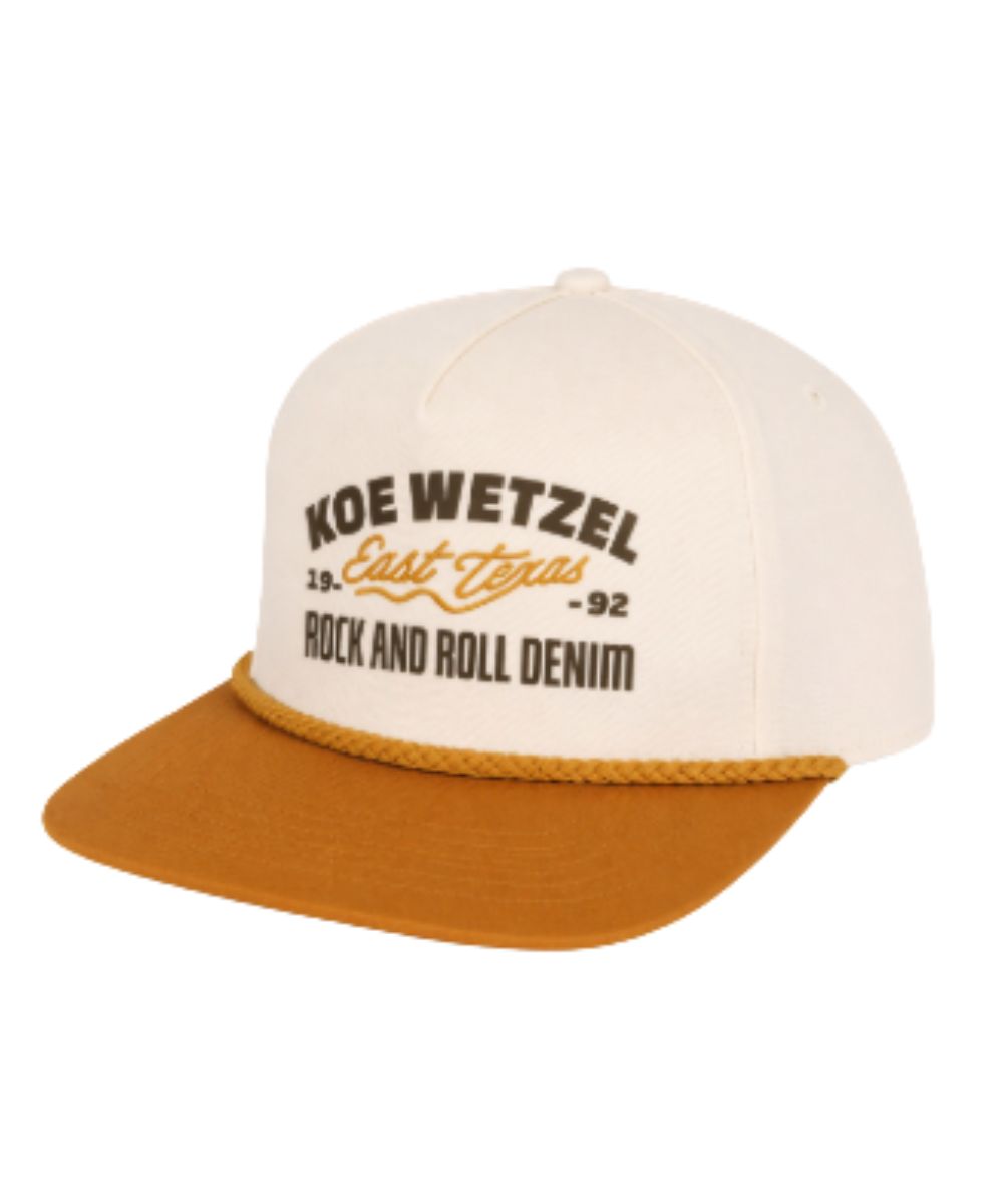 Unisex Koe Wetzel Cap By Rock And Roll Denim Featuring A Cream Upper And Mustard Bill And Rope Trim