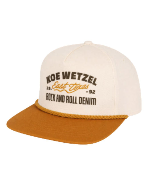 Unisex Koe Wetzel Cap By Rock And Roll Denim Featuring A Cream Upper And Mustard Bill And Rope Trim