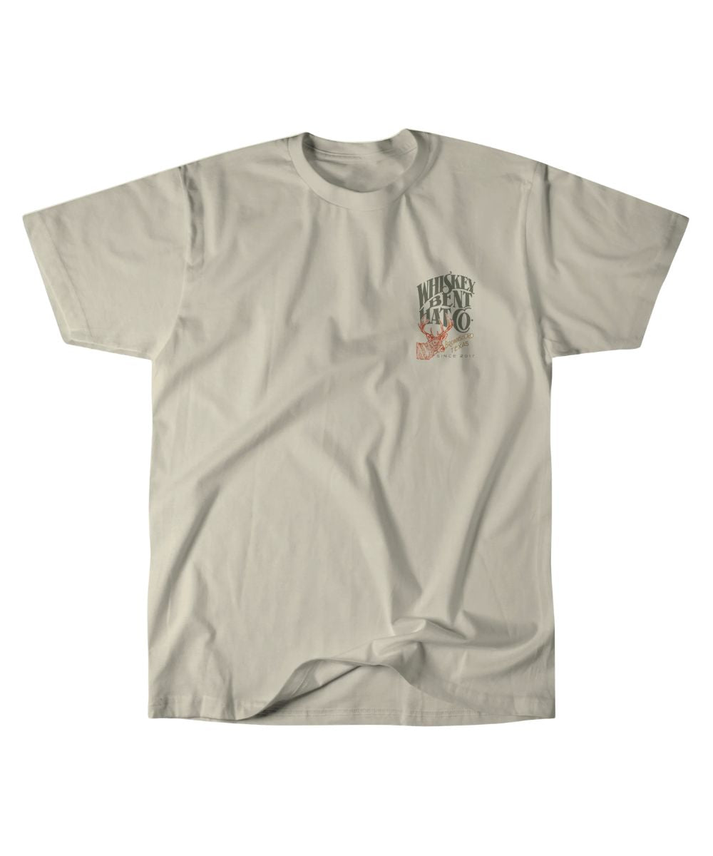 Front view of the men's graphic tee featuring the small logo screen-printed at the left chest