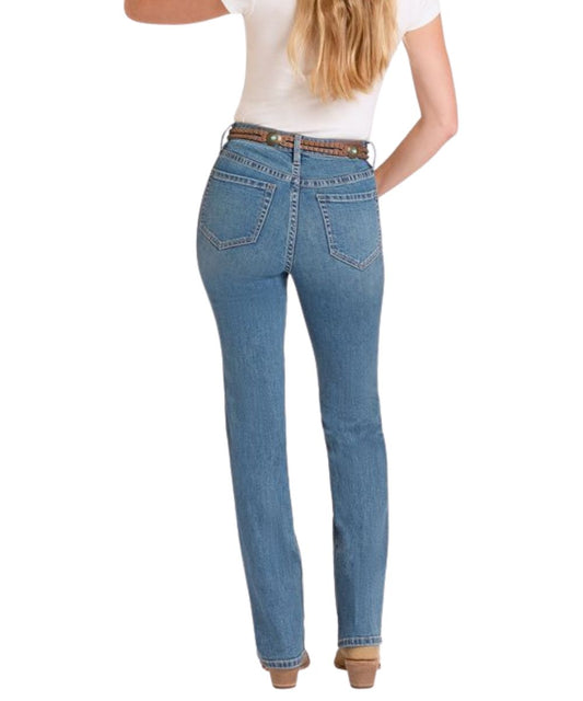 Women's Modest Boot Cut Jean In A Medium Vintage Wash