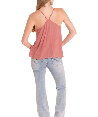 Women's Burgundy Tank Top With Adjustable Spaghetti Straps And A Flowy Fit