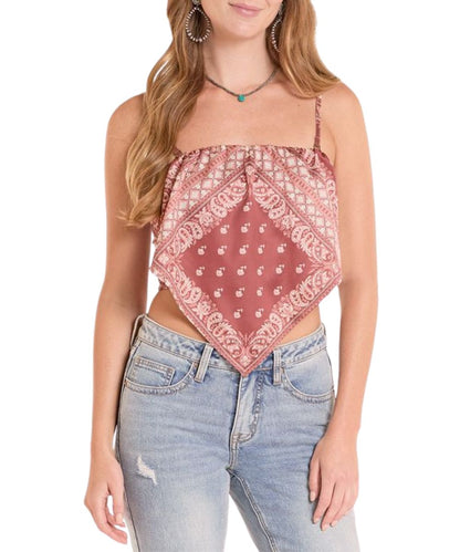 Women's Burgundy Paisley Print Bandana Cropped Tank Top