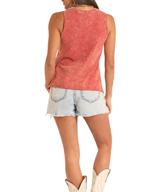 Women's Muscle Tank With Plain Distressed Red Back