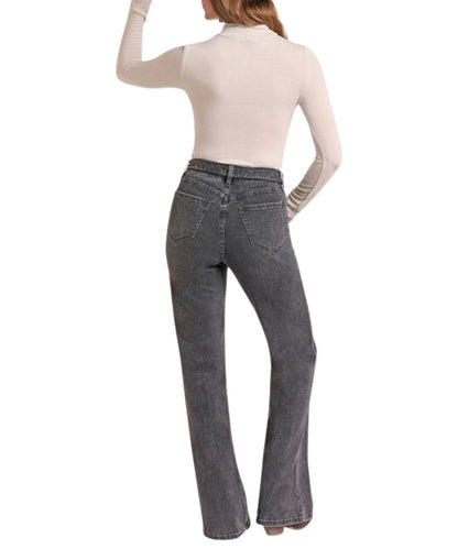 Back view of the women's long sleeve solid natural turtleneck top