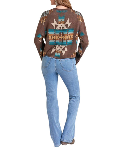Back view of the women's aztec print java sweater