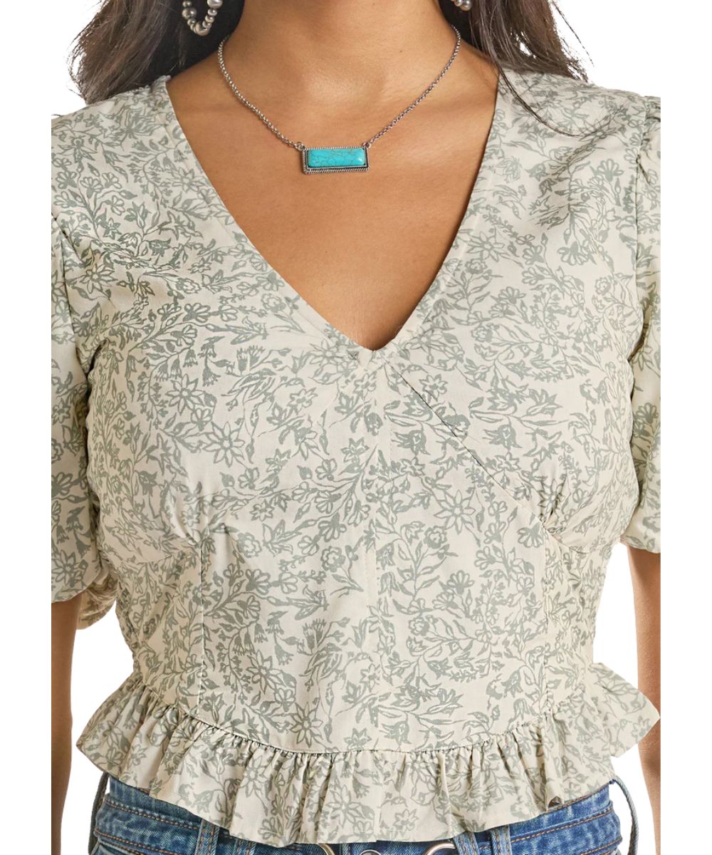 Close-Up View Of The Lightweight Rayon Fabric And Floral Print