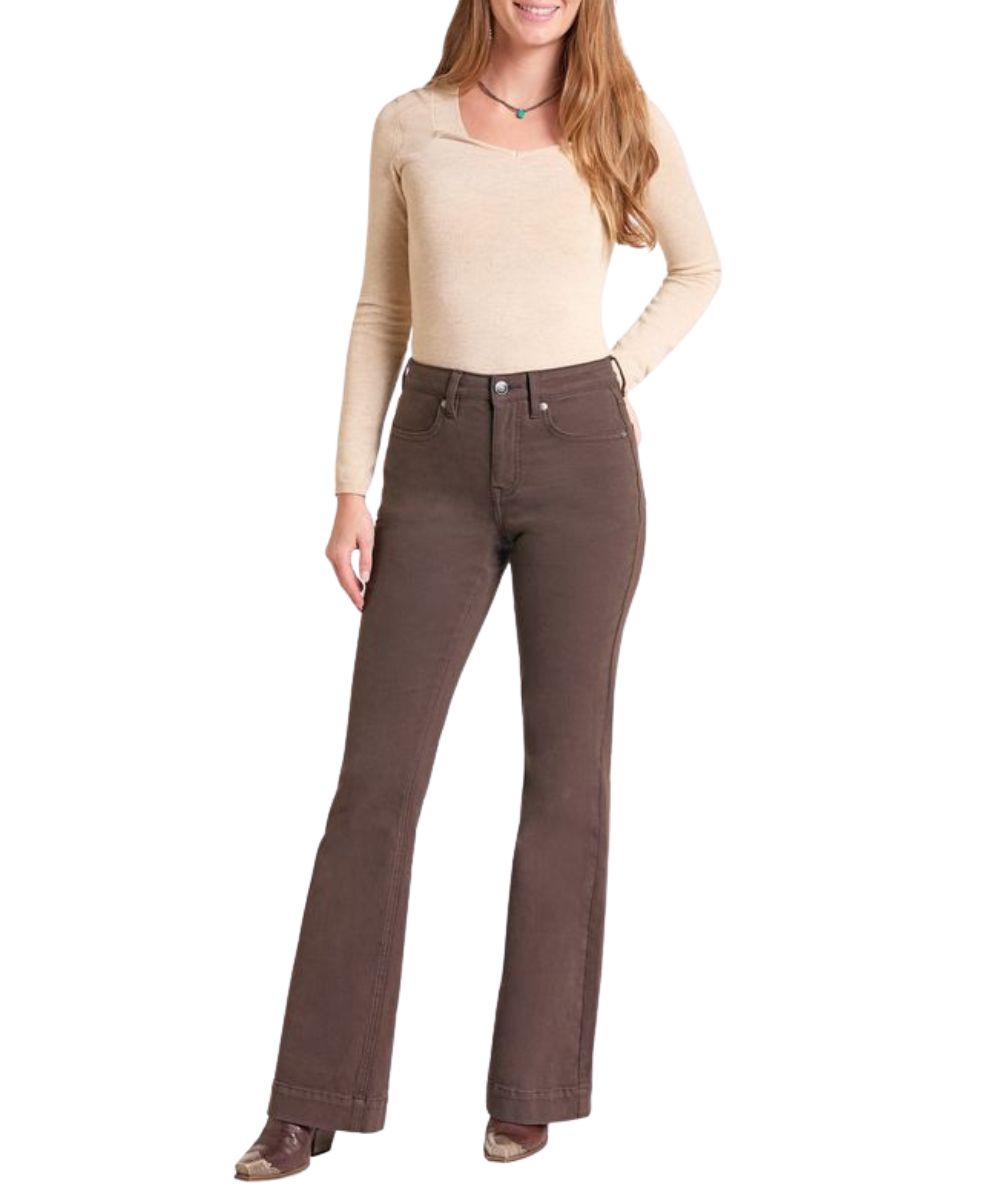 Front view of the women's Rock & Roll high rise trouser jean in mahogany