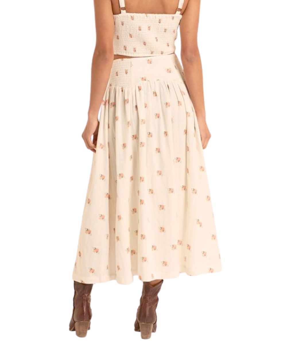 Women's Flowy Floral Midi Skirt With A Smocked Waist