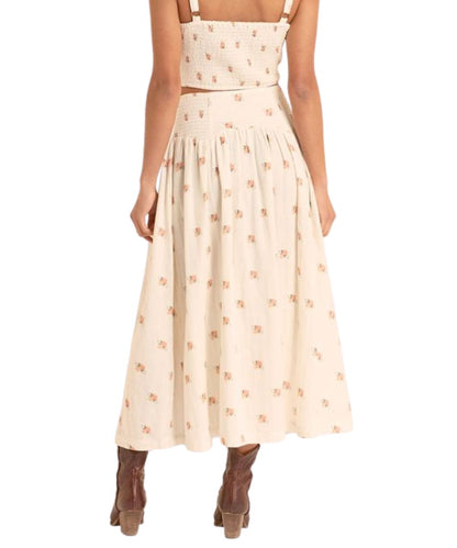 Women's Flowy Floral Midi Skirt With A Smocked Waist