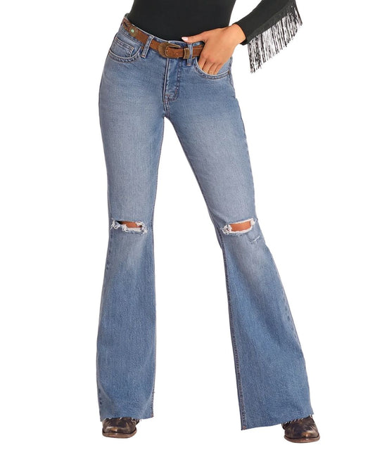 Rock & Roll Denim Women's Distressed Flare Jean