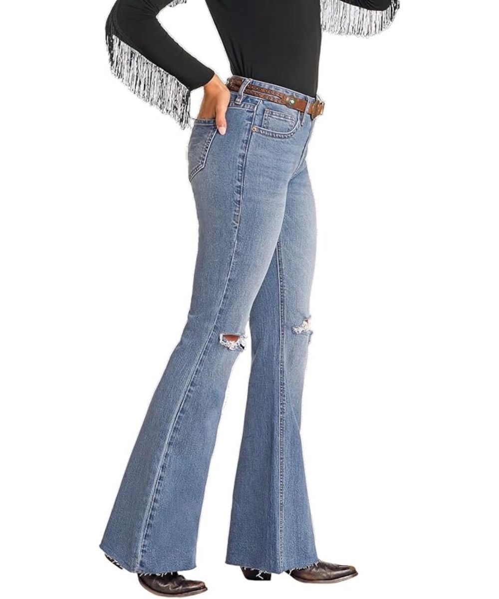 Rock & Roll Denim Women's Distressed Flare Jean